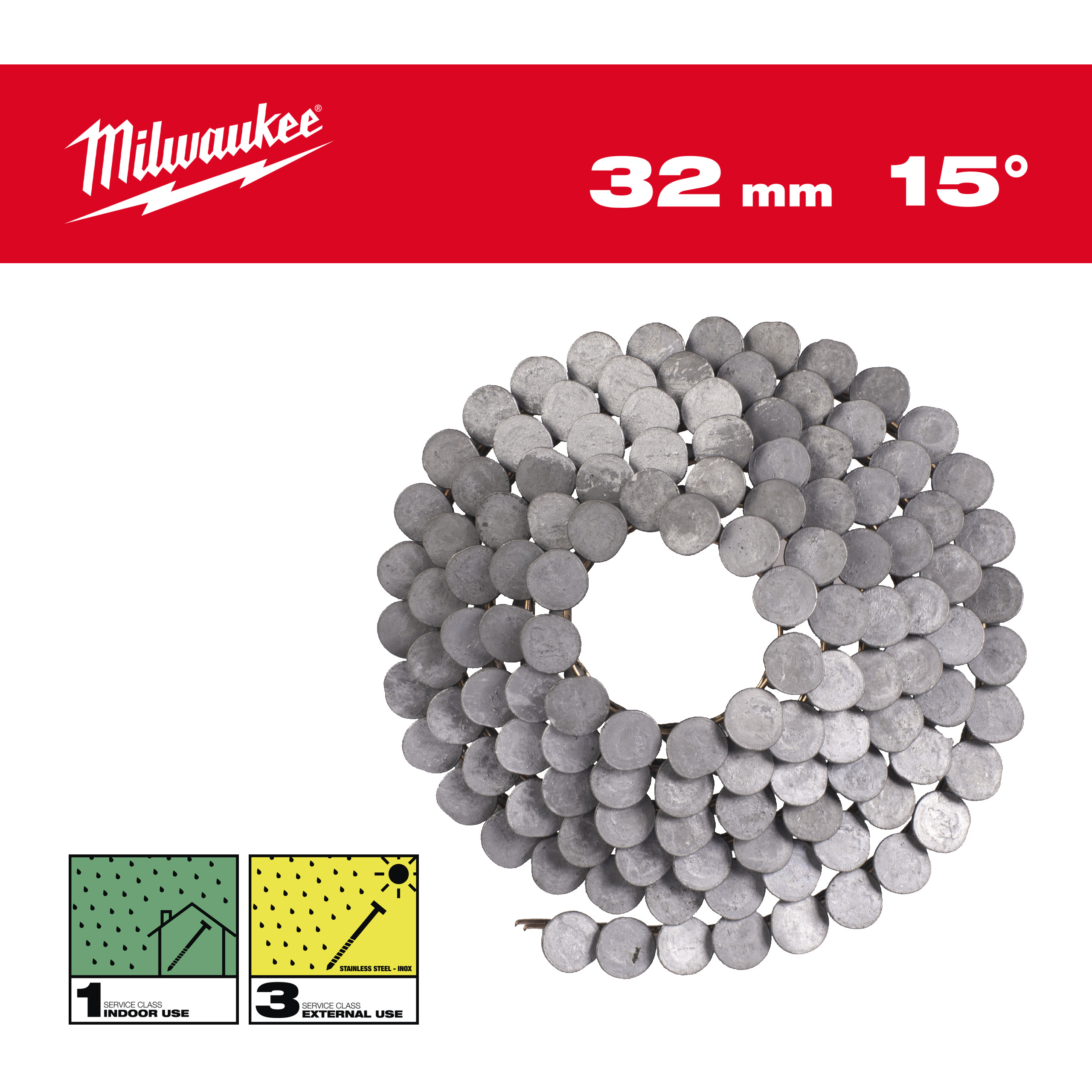 Milwaukee Coilnägel 3,05 x 32 mm Glattschaft feuerverzinkt, 15° für M18FRCN45