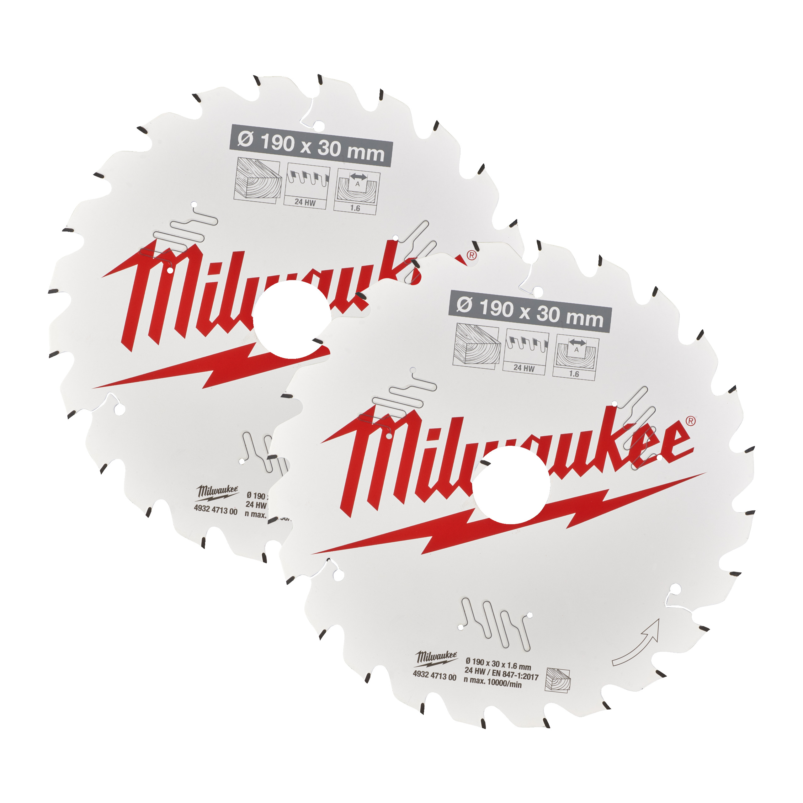Milwaukee Kreissägeblatt 2x 190/30 mm Z24 Wechselzahn Holz für Handkreissägen Doppelpack