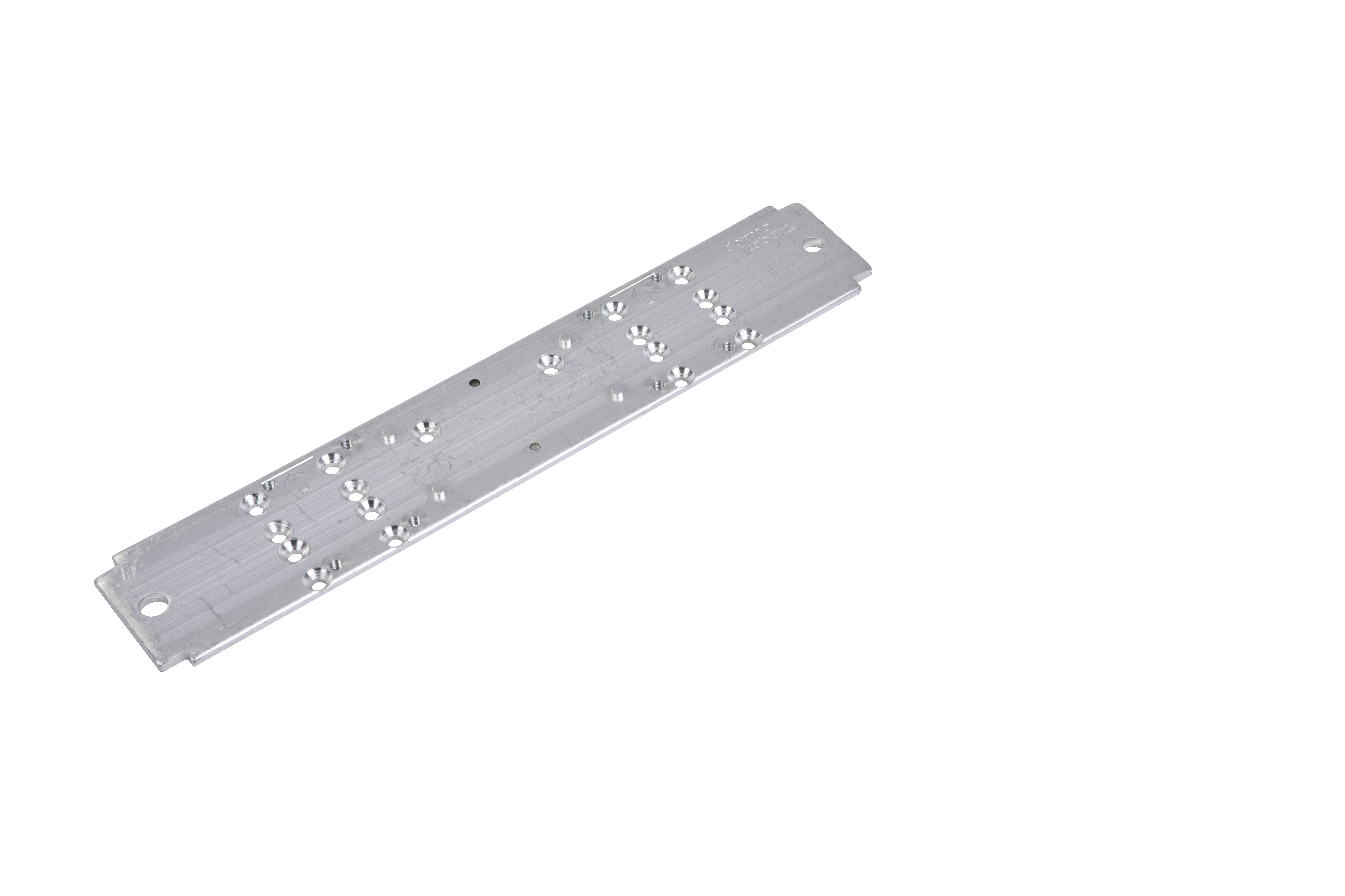 metallic, aluminum, rail, plate, holes