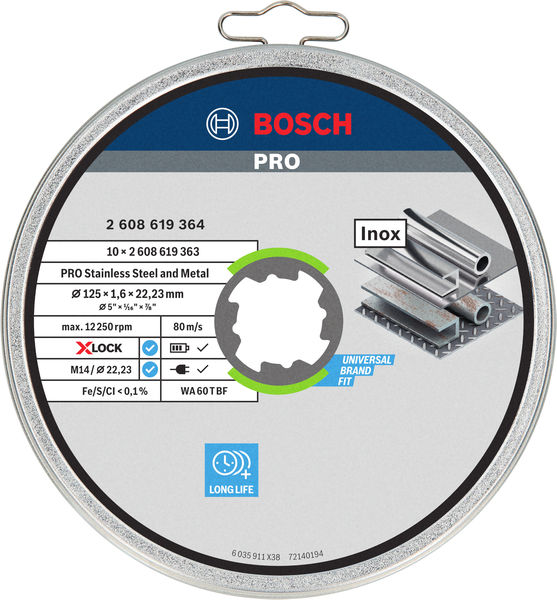 Bosch PRO&nbsp;Stainless Steel and Metal X-Lock Trennscheibe, 125 x 1.6 x 22,23&nbsp;mm