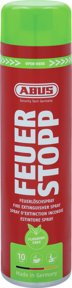 Feuerlöscher, Spray, roter Behälter, grüner Deckel, Florine frei