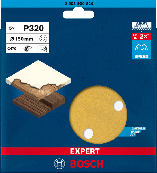 Bosch EXPERT C470 Schleifpapier mit 6&nbsp;Löchern für Exzenterschl., 150&nbsp;mm, K 80, 5-tlg.