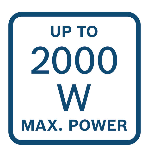 Symbol, max. Leistung, 2000 W, bis zu 2000, Leistungsetikett, Wattleistung