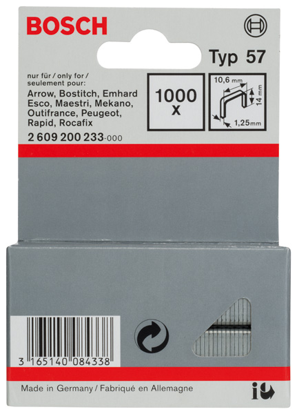 Bosch Flachdrahtklammer Typ 57, 10,6 x 1,25 x 14 mm, 1000er-Pack