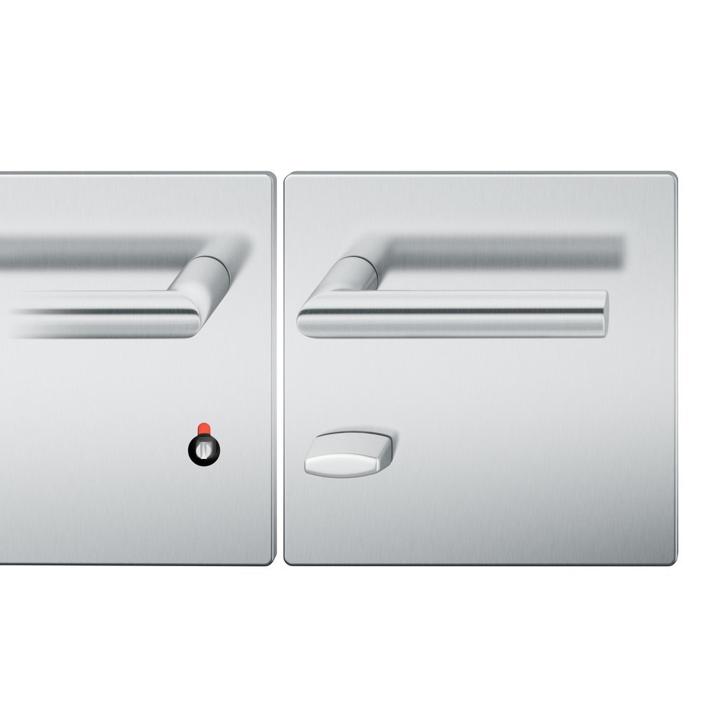 FSB Drückergarnitur 72 1076, Breitschild, eckig, WC Schauscheibe/Schlitzkopf, Entfernung 78mm, Vierkant 8mm, Riegel-Vierkant 8mm, DIN Rechts, Türstärke 39 - 48mm, Befestigungstechnik mit Stütznocken, grau, edelstahl, fein matt, AGL3