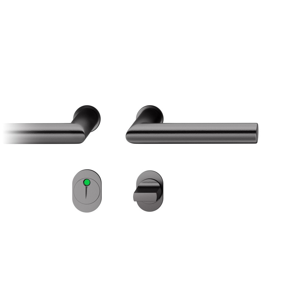 FSB Drückergarnitur 15 1076, Rosette, rund, WC Schauscheibe/Schlitzkopf, Vierkant 8mm, Riegel-Vierkant 8mm, DIN Links-Rechts, Türstärke 39 - 48mm, ohne Stütznocken, tiefschwarz, ähnlich RAL 9005 farbig kunststoffbeschichtet