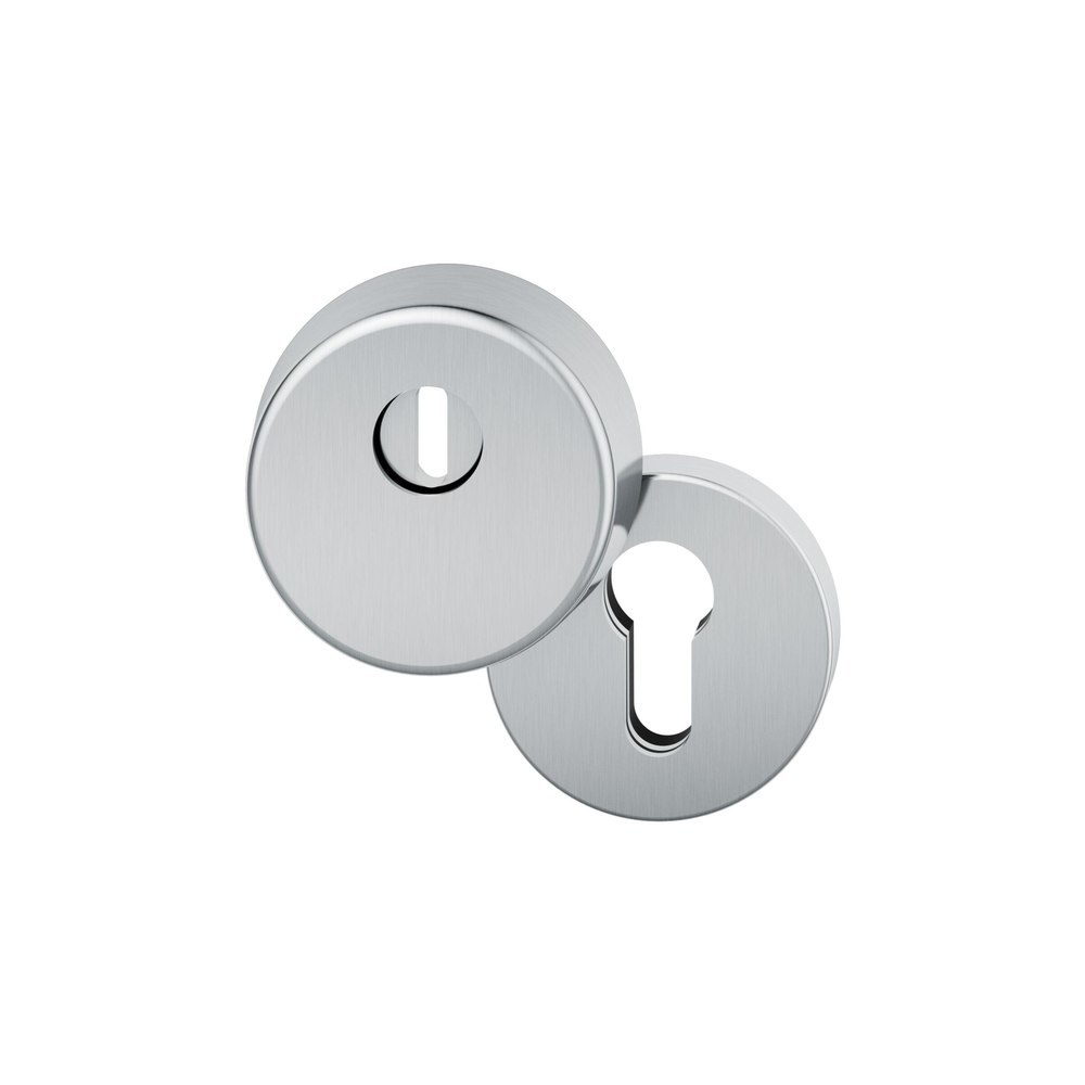 FSB Schutzrosetten-Satz 73 7395, aufliegend, rund, 16,5mm, ES 1, mit Zylinderabdeckung/Profilzylinder gelocht, edelstahl fein matt, Türstärke 67 - 69mm, Durchmesser Rosette (außen) 63mm