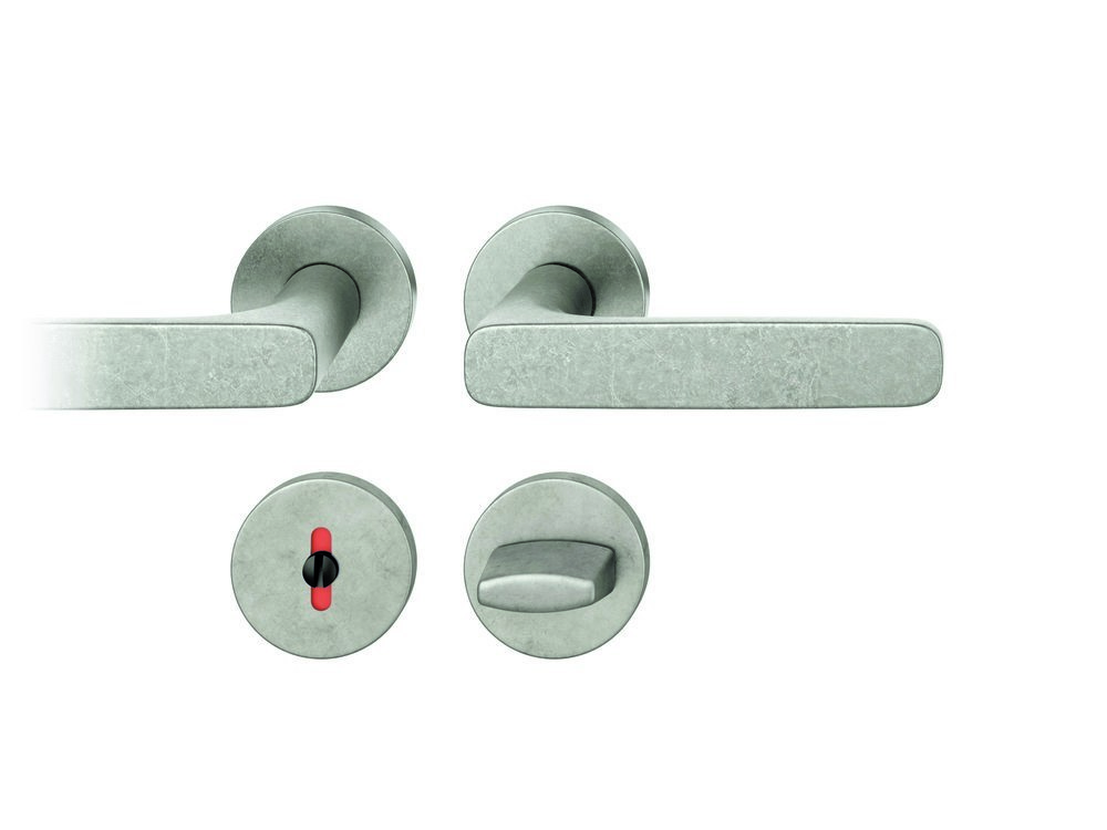 FSB Drückergarnitur 12 1289, Rosette, rund, WC Schauscheibe/Schlitzkopf, Vierkant 8mm, Riegel-Vierkant 8mm, Türstärke 39 - 58mm mit Stütznocken, silber eloxiert