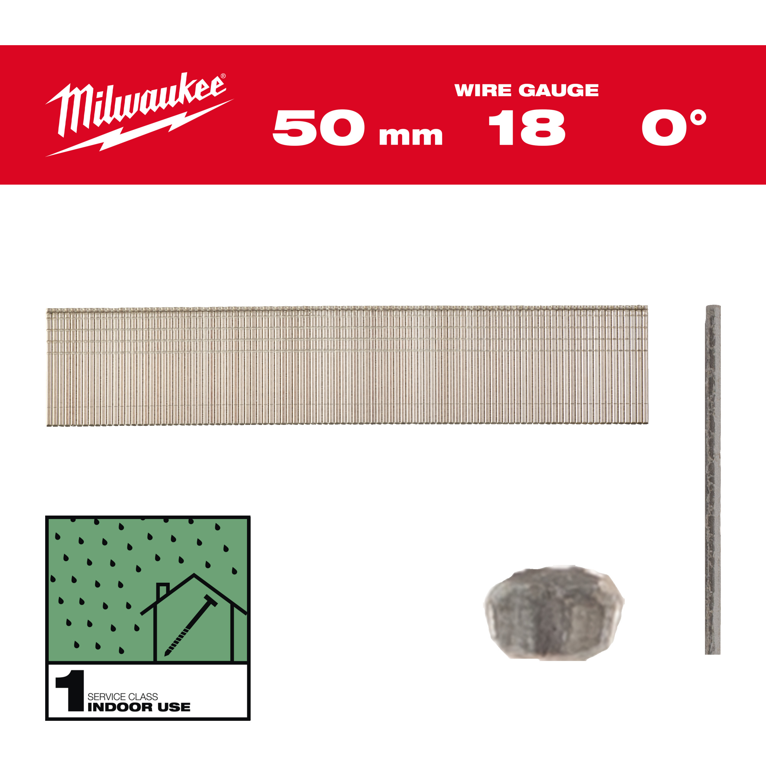 Milwaukee Nägel 1,05 x 1,25 50 mm verzinkt, 0° Stauchkopf-Nägel 18 Gauge für M18FN18GS & M18CN18GS