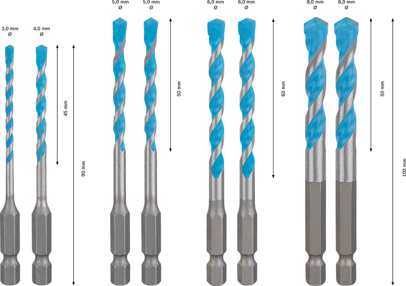 Bosch EXPERT HEX-9 Multi Construction Bohrer-Set, 4/5/6/8&nbsp;mm, 4-tlg.