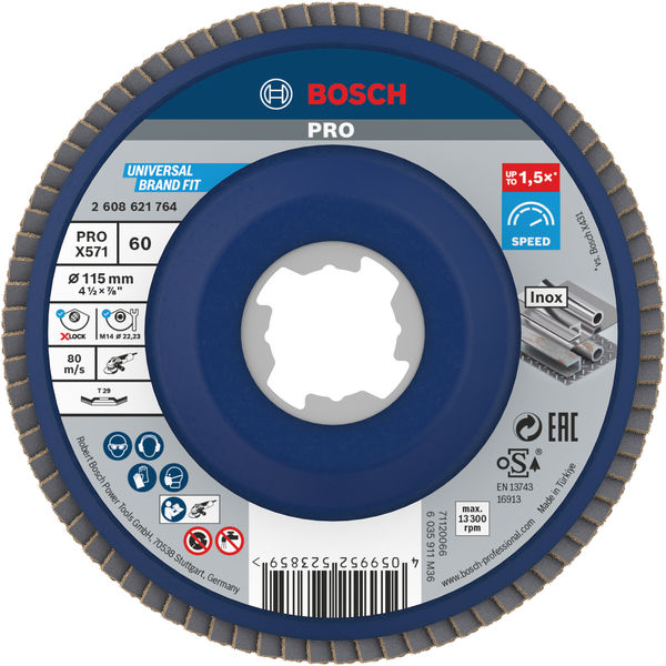 Bosch PRO X571 X-Lock Fächerschleifscheibe, 115&nbsp;mm, G60