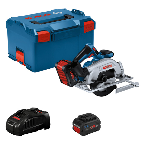 Bosch Akku-Kreissäge GKS 18V-57-2, 2 x Akku ProCORE18V 5.5 Ah, Ladegerät, L-BOXX