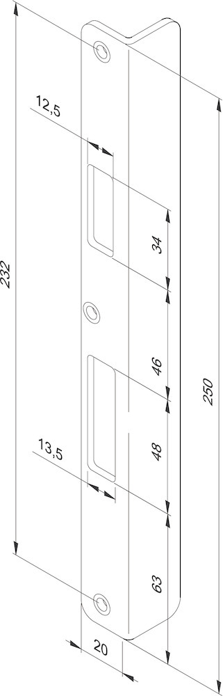 Technische Zeichnung Winkelschließblech effeff Z09XSBL, Stahl