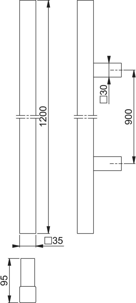 HOPPE Stoßgriff E5766,Befestigungsabstand 900,Länge 1.200,Durchmesser 35x35,F69