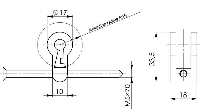 lock, Schlüsselloch, Durchmesser 17, Befestigungswinkel, Linearschaft