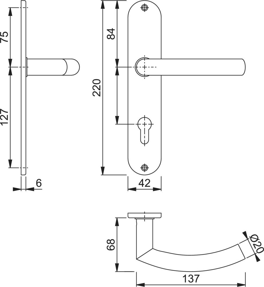 HOPPE Drückergarnitur Trondheim E1430Z/302, LS,PZ72/8,F69,TS 35-45,o. No.