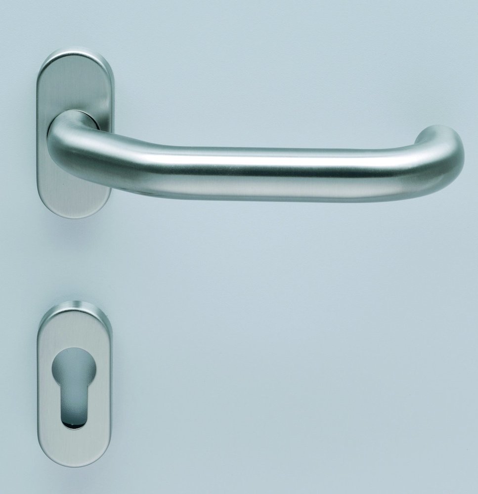 HELO Drückergarnitur mit Rosetten EST.ZG 71, oval, VK 8, Edelstahl