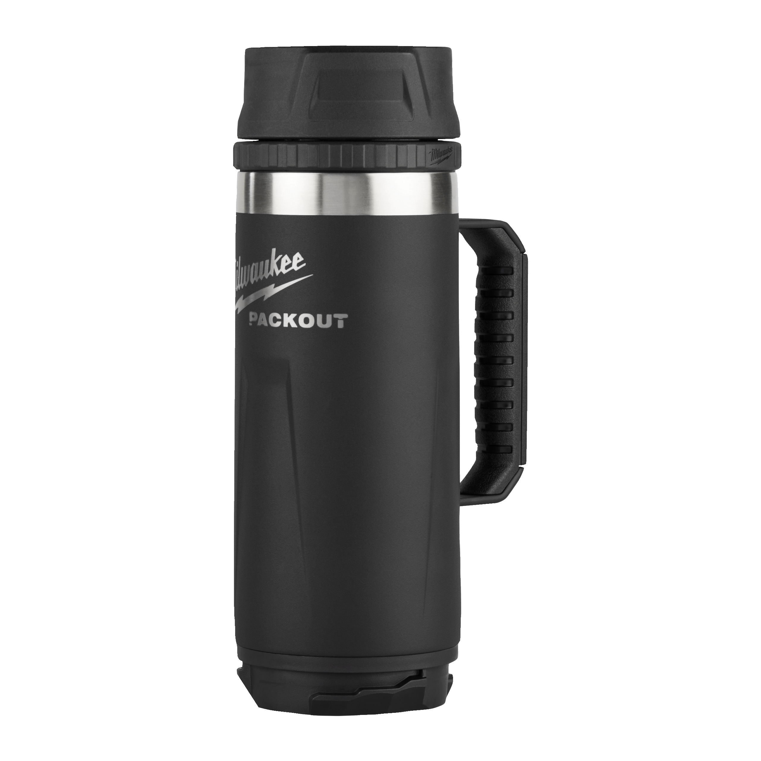 Milwaukee Thermosbecher 530 ml mit Trinkdeckel, schwarz ﻿PACKOUT Isolierbecher mit Griff