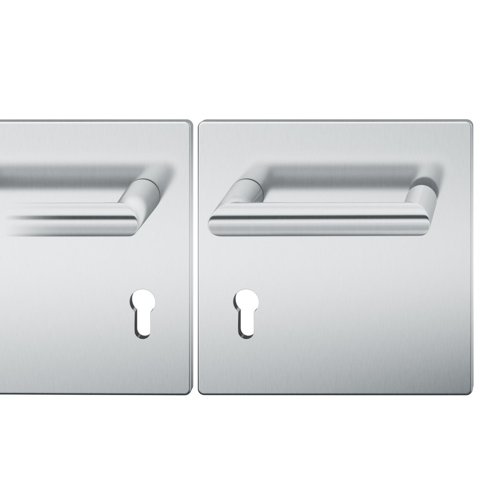 FSB Drückergarnitur 72 1016, Breitschild, eckig, Profilzylinder gelocht, Entfernung 72mm, Vierkant 8mm, DIN Rechts, Türstärke 39 - 48mm, Befestigungstechnik mit Stütznocken, grau, edelstahl, fein matt, AGL3