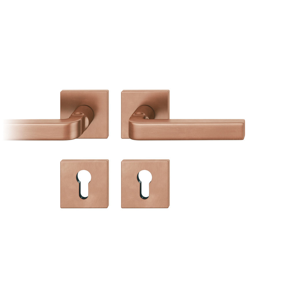 FSB für Feuerschutz Drückergarnitur 76 1004, Rosette, eckig, Profilzylinder gelocht, Vierkant 9mm, DIN Rechts, Türstärke 39 - 48mm, mit Stütznocken, hellbronze patiniert gewachst Ausgleichslager® 3