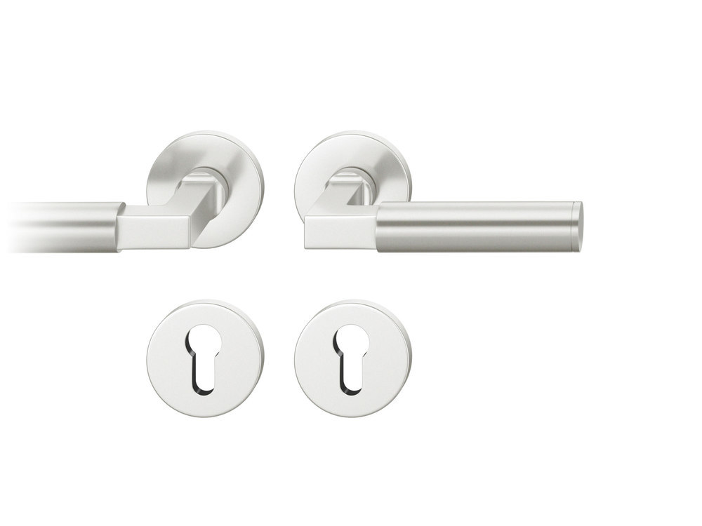 FSB Drückergarnitur 12 1102, Rosette, rund, Profilzylinder gelocht, Vierkant 8mm, DIN Links-Rechts, Türstärke 39 - 58mm, mit Stütznocken, naturfarben eloxiert Adapter-Standardlager