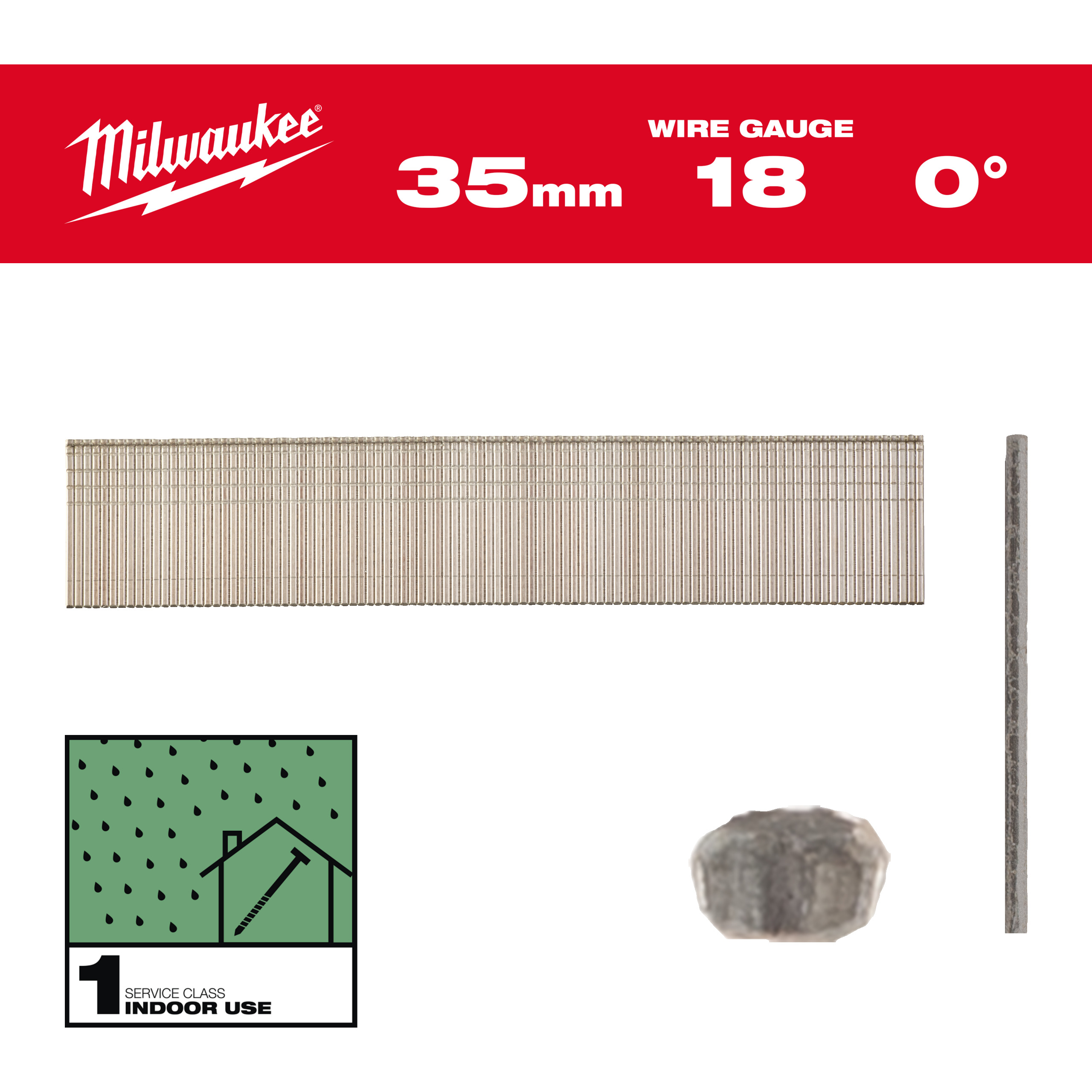 Milwaukee Nägel 1,05 x 1,25 35 mm verzinkt, 0° Stauchkopf-Nägel 18 Gauge für M18CN18GS