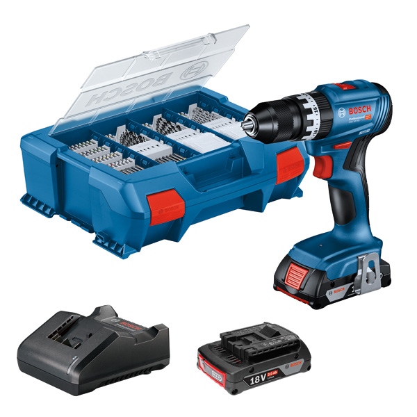 Bosch Akku-Schlagbohrschrauber GSB 18V-45, 2 x Akku GBA 18V 3.0Ah, L-Case Pick&Click