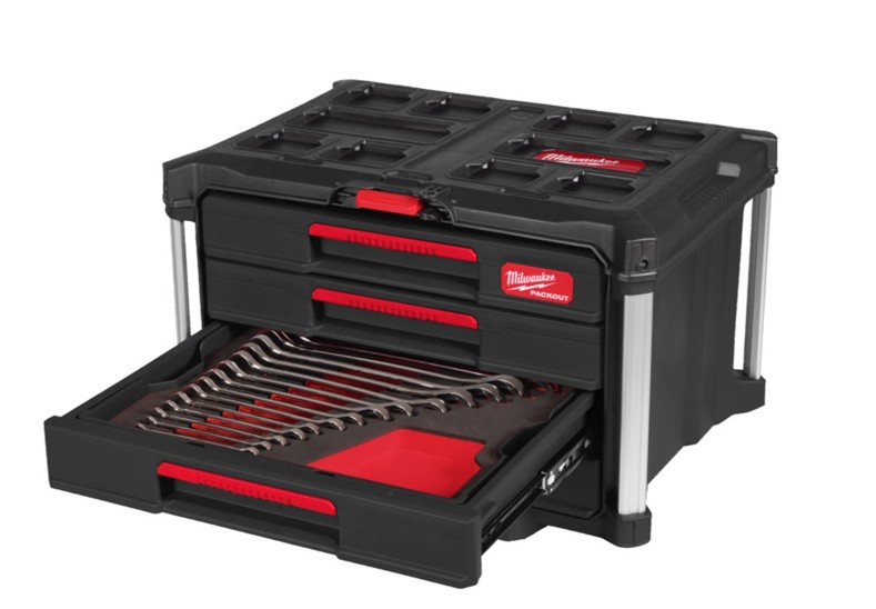 Milwaukee mehr-teiliges Set im PACKOUT Koffer mit Schubladen