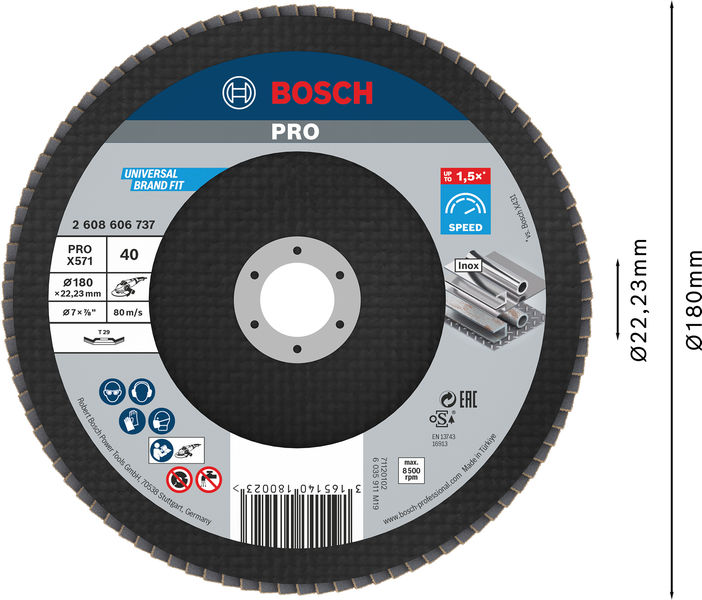 Bosch PRO X571 Fächerschleifscheibe, 115&nbsp;mm, G40