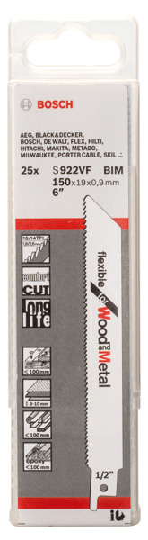 Bosch Säbelsägeblatt S 1122 HF, Flexible for Wood and Metal