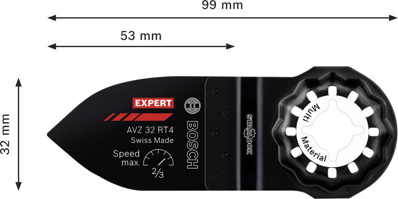 Bild der Produktabmessungen, Torpedowerkzeug, Abisolierwerkzeug, BOSCH, 32 mm, Klicksystem