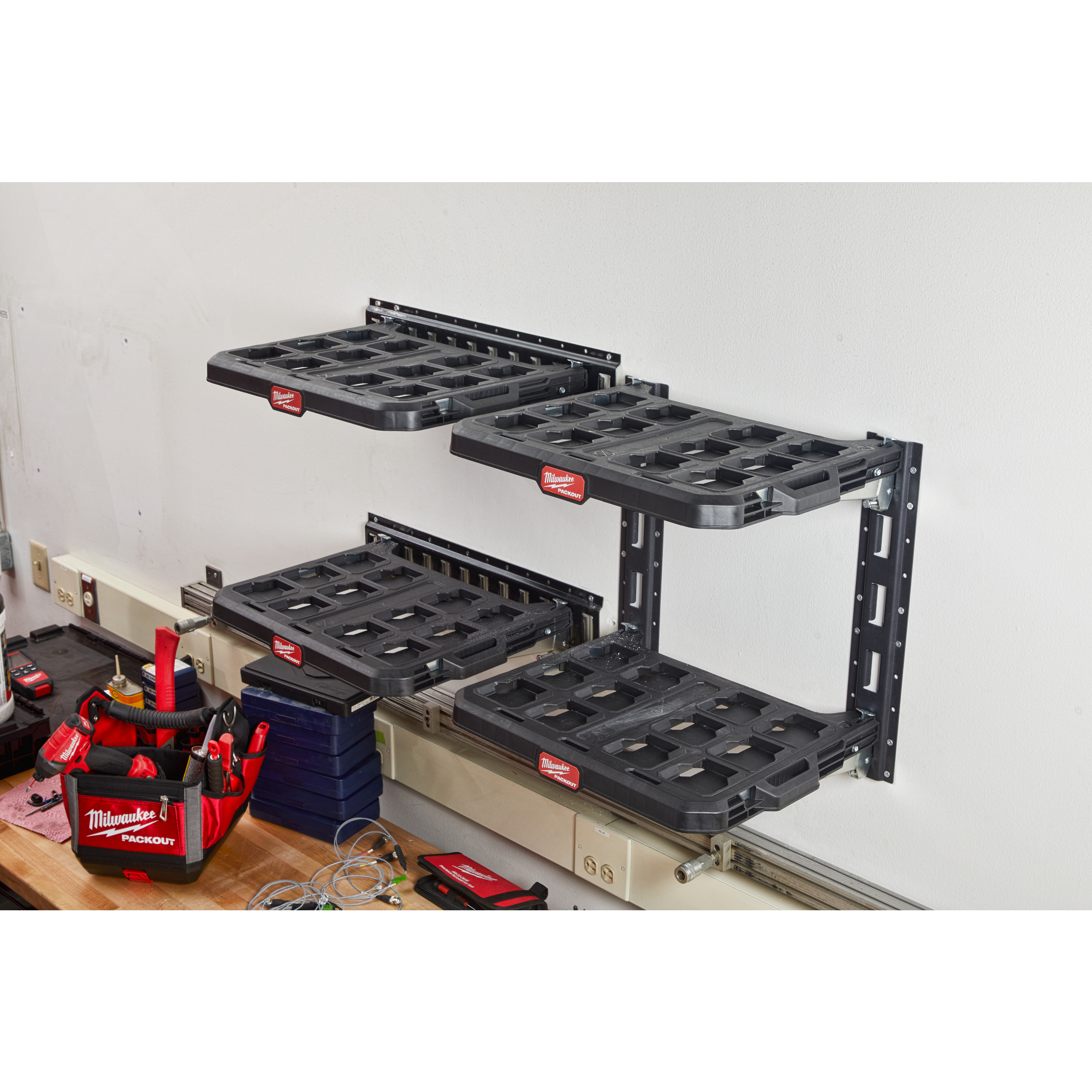 Milwaukee Schienensystem-Set 2 Wandhalterungen, Grundplatten PACKOUT zur Wandmontage