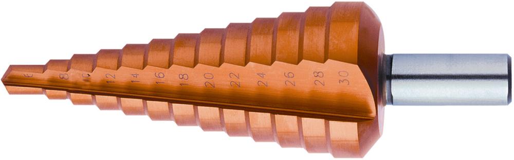 Universal-Stufenbohrer, gerade genutet, Oberfläche TiN-beschichtet