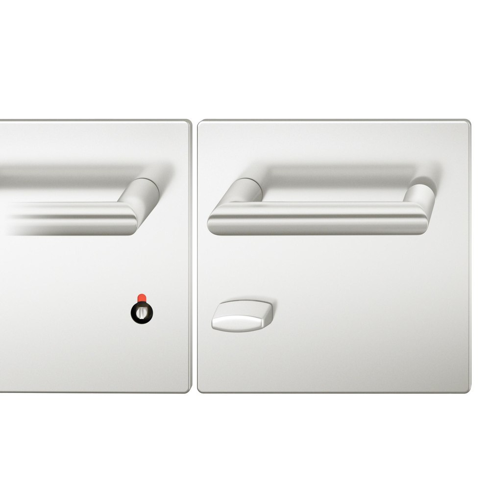 FSB Drückergarnitur 72 1016, Breitschild, eckig, WC Schauscheibe/Schlitzkopf, Entfernung 78mm, Vierkant 8mm, Riegel-Vierkant 8mm, DIN Links, Türstärke 39 - 48mm, Befestigungstechnik mit Stütznocken, silber, naturfarben, eloxiert, AGL3