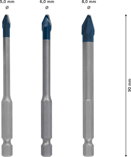 Bild der Produktabmessungen, Schraubendreher-Bit, Torx-Bit, Metallschaft, Blauspitze, Schraubendreher-Spitze