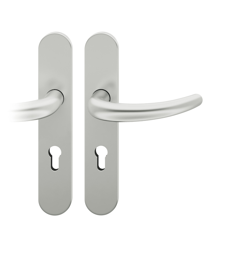 FSB Drückergarnitur mit Langschild 12 1160, VK 8, Haustür, oval, mit Nocken, Aluminium