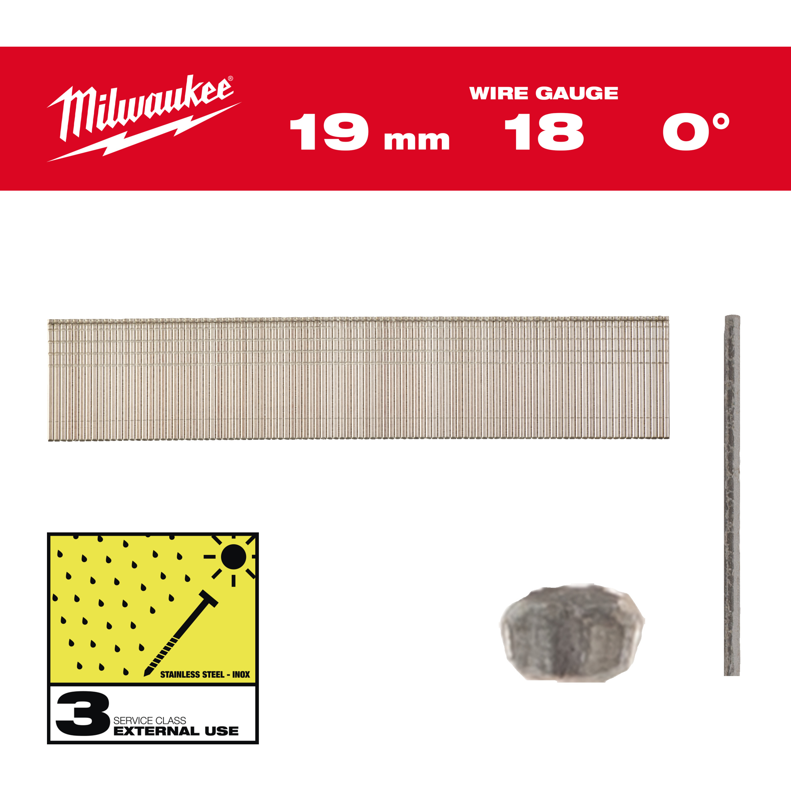 Milwaukee Nägel 1,05 x 1,25 19 mm Edelstahl, 0° Stauchkopf-Nägel 18 Gauge für M18FN18GS & M18CN18GS