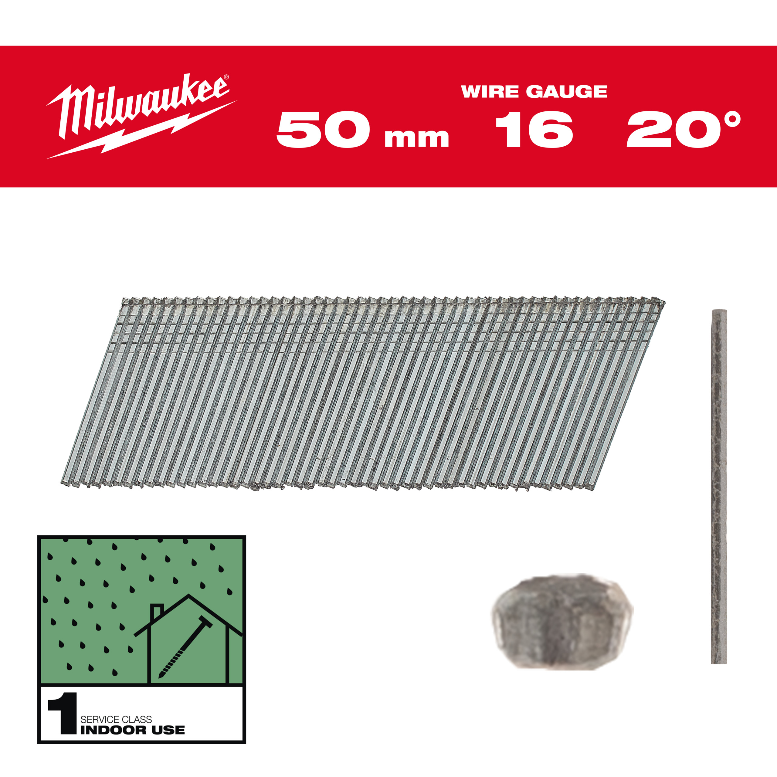 Milwaukee Nägel 1,36 x 1,61 50 mm verzinkt, 20° Stauchkopf-Nägel 16 Gauge für M18CN16GA & M18FN16GA