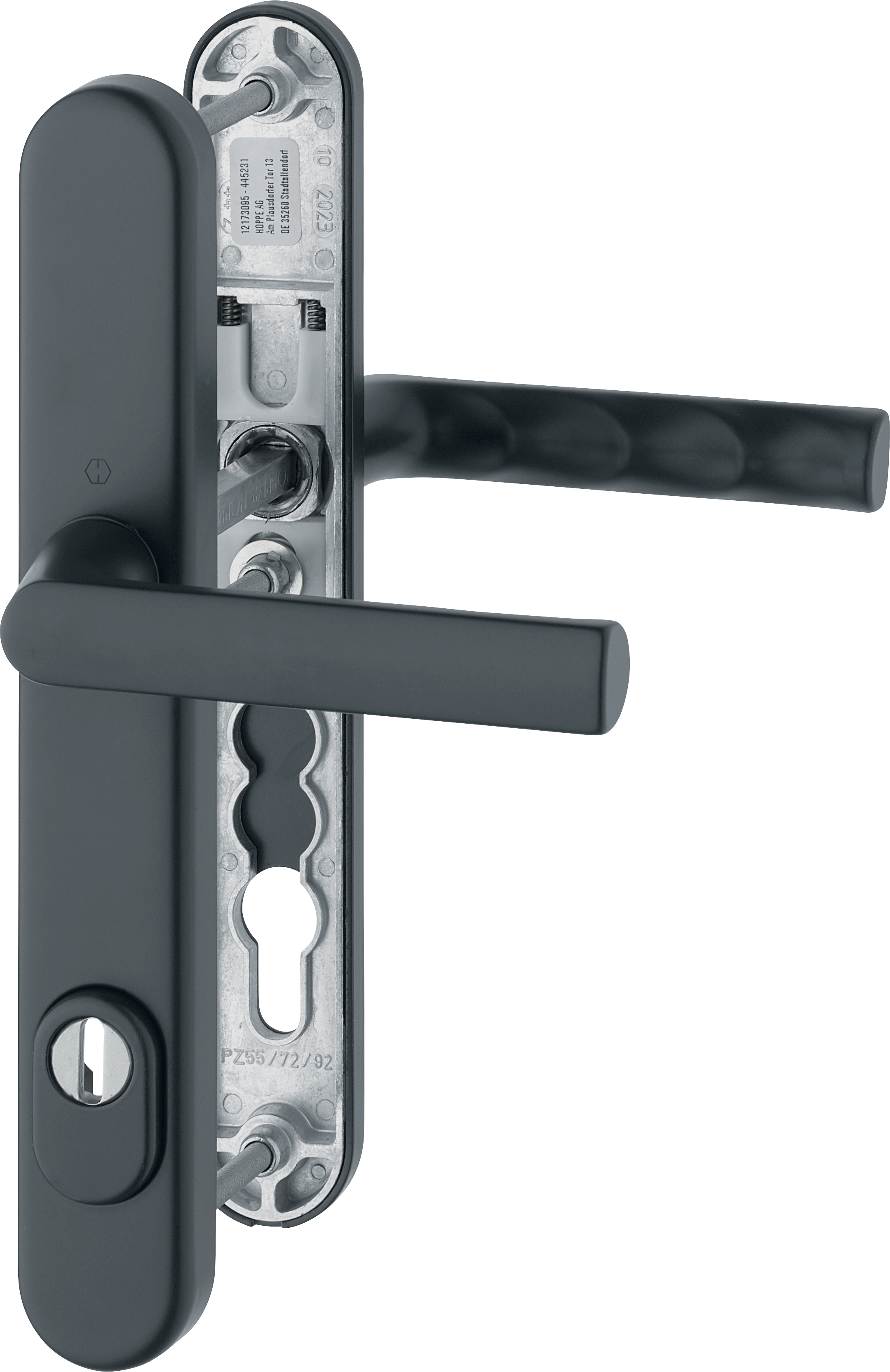 HOPPE Sicherheits-Drückergarnitur Hamburg 1700FA/3359ZA/3357N,Langschild,ES1,ZA92/8,F9714M,TS72-82