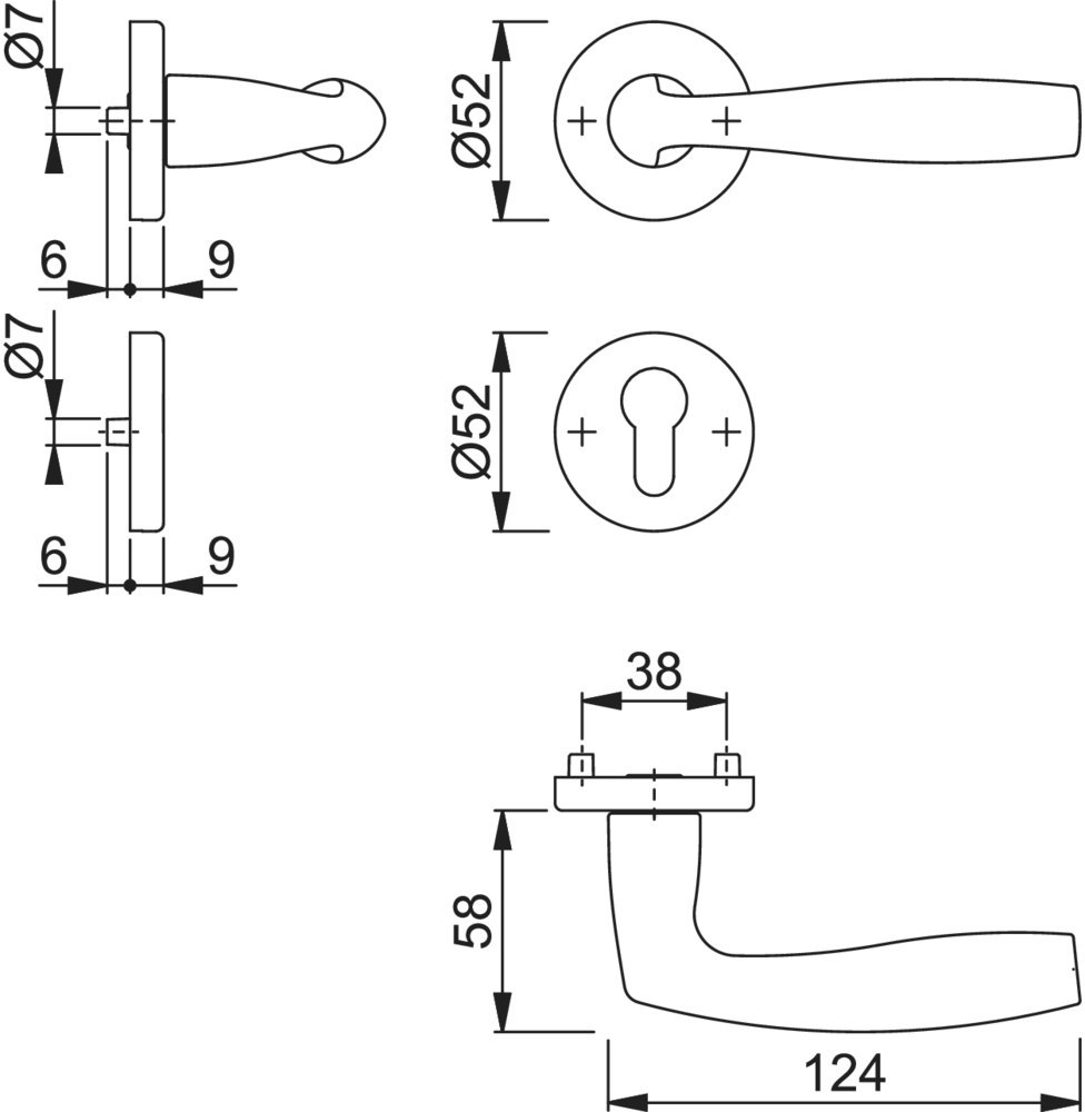 HOPPE Drückergarnitur Vitória 1515/42KV/42KVS,PZ,8,F9,TS 37-42
