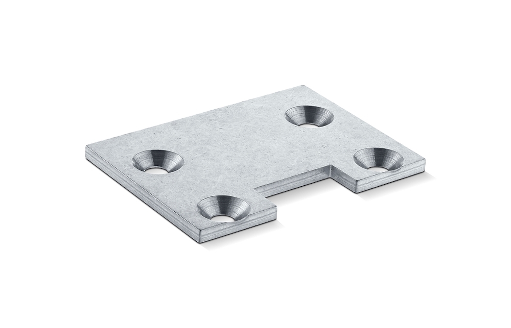Metallplatte, Arbeitsplatte, Flachstück, U‑förmige Aussparung, 4-Loch Platte