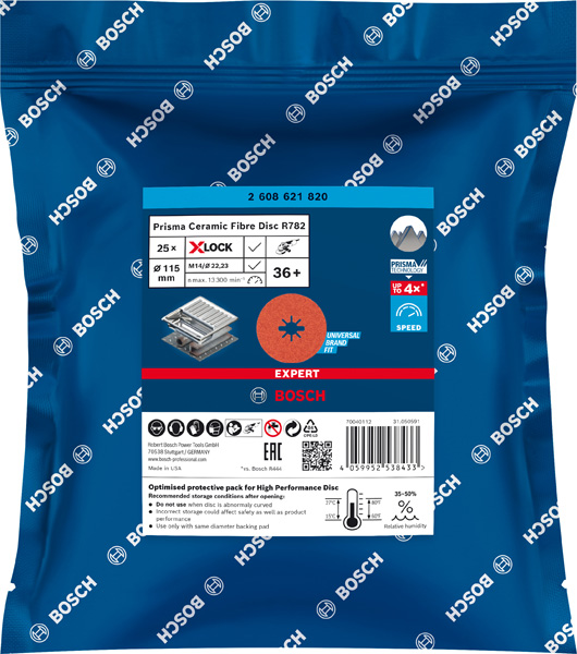 Bosch EXPERT R782 Prisma Ceramic Fiberscheibe, X-LOCK, 115&nbsp;mm, 22,23&nbsp;mm, K 120, 5-tlg.
