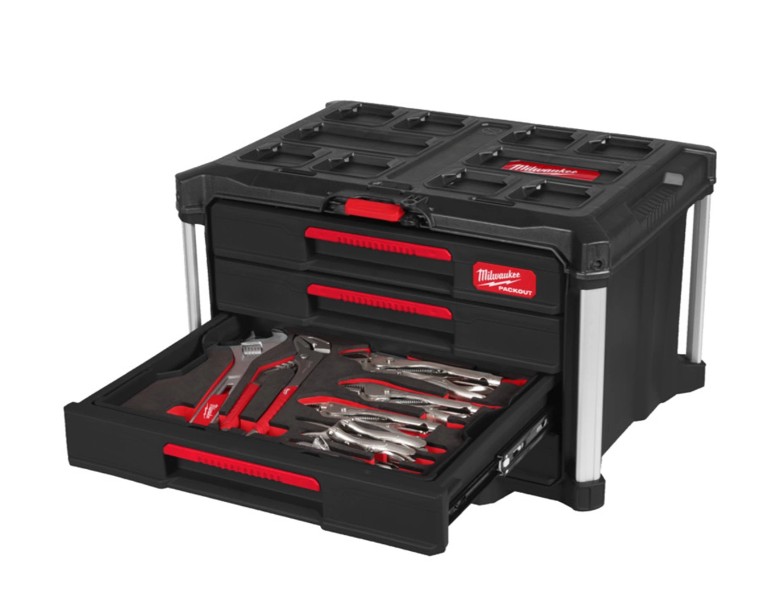 Milwaukee 76-teiliges Set im PACKOUT Koffer mit Schubladen Schraubendreher, Zangen und Hammer Set