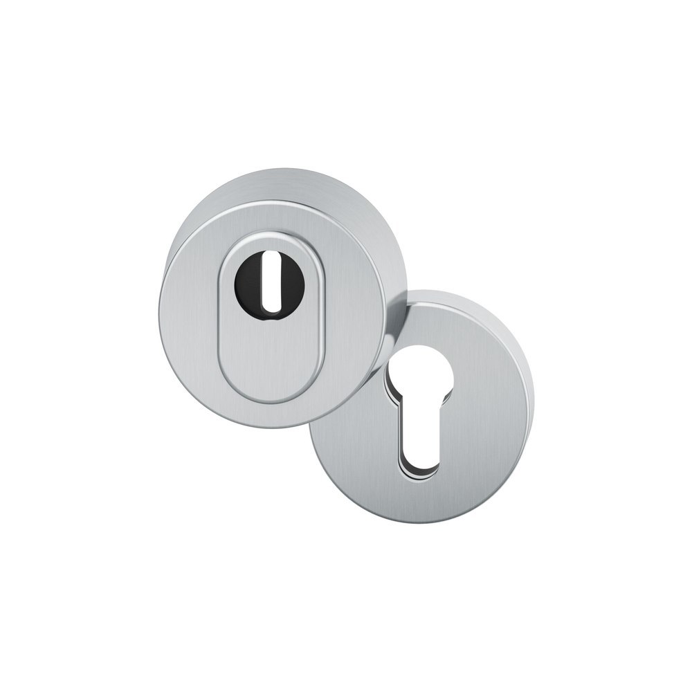 FSB Schutzrosetten-Satz 73 7393, aufliegend, rund, 15mm, mit Zylinderabdeckung/Profilzylinder gelocht, edelstahl fein matt, Türstärke 67 - 69mm, Durchmesser Rosette (außen) 62mm