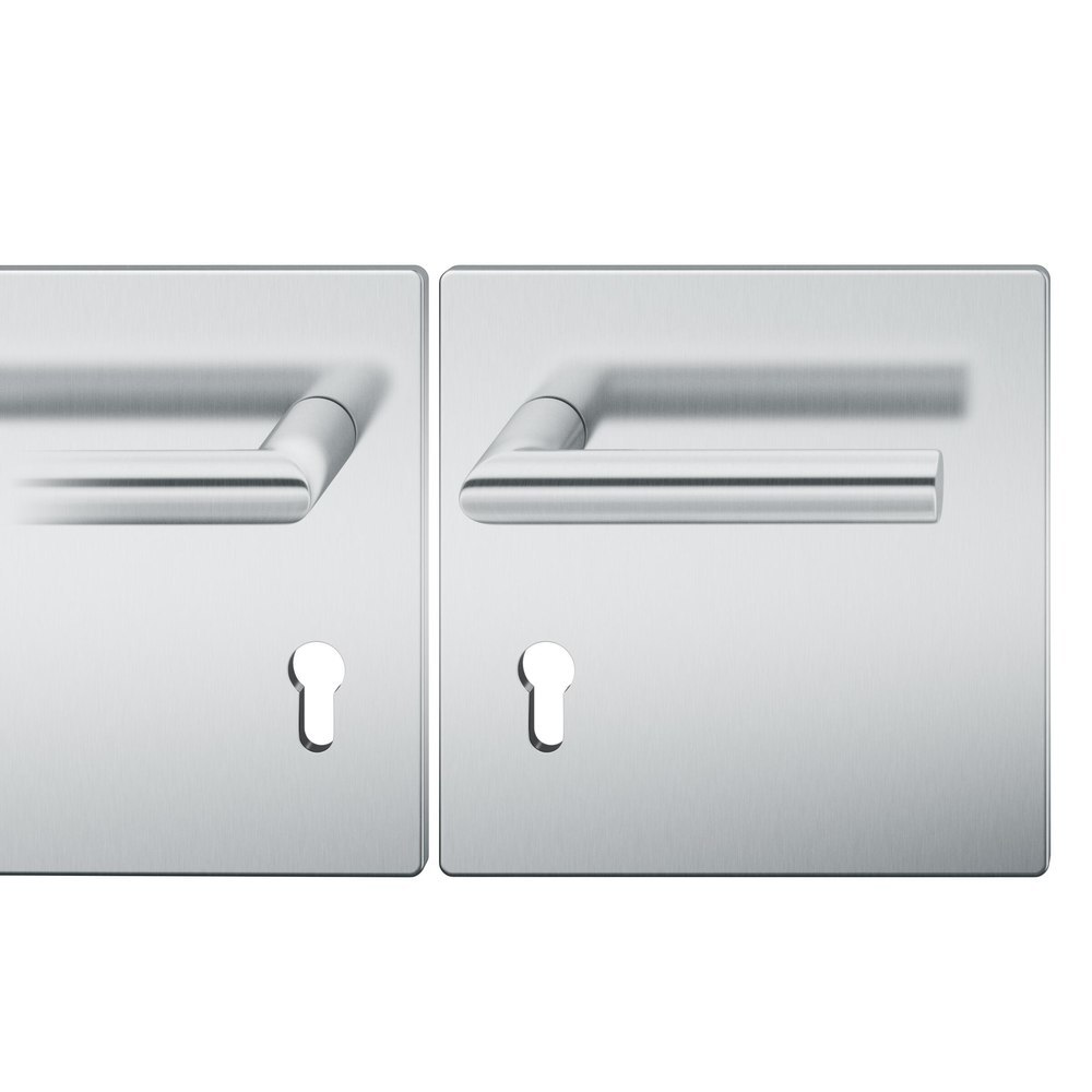 FSB für Feuerschutz Drückergarnitur 76 1076, Breitschild, eckig, Profilzylinder gelocht, Entfernung 72mm, Vierkant 9mm, DIN Rechts, Türstärke 39 - 48mm, mit Stütznocken, edelstahl fein matt, Ausgleichslager® 3