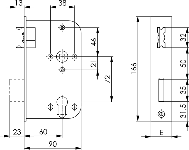mechanical lock, door latch, euro profile, mortise lock, metal hardware