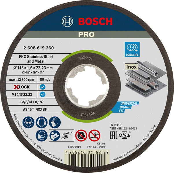 Bosch PRO Stainless Steel and Metal X-Lock Trennscheibe, 115 x 1,6 x 22,23 mm