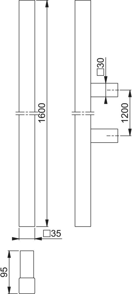 HOPPE Stoßgriff E5766,Befestigungsabstand 1.200,Länge 1.600,Durchmesser 35x35,F69